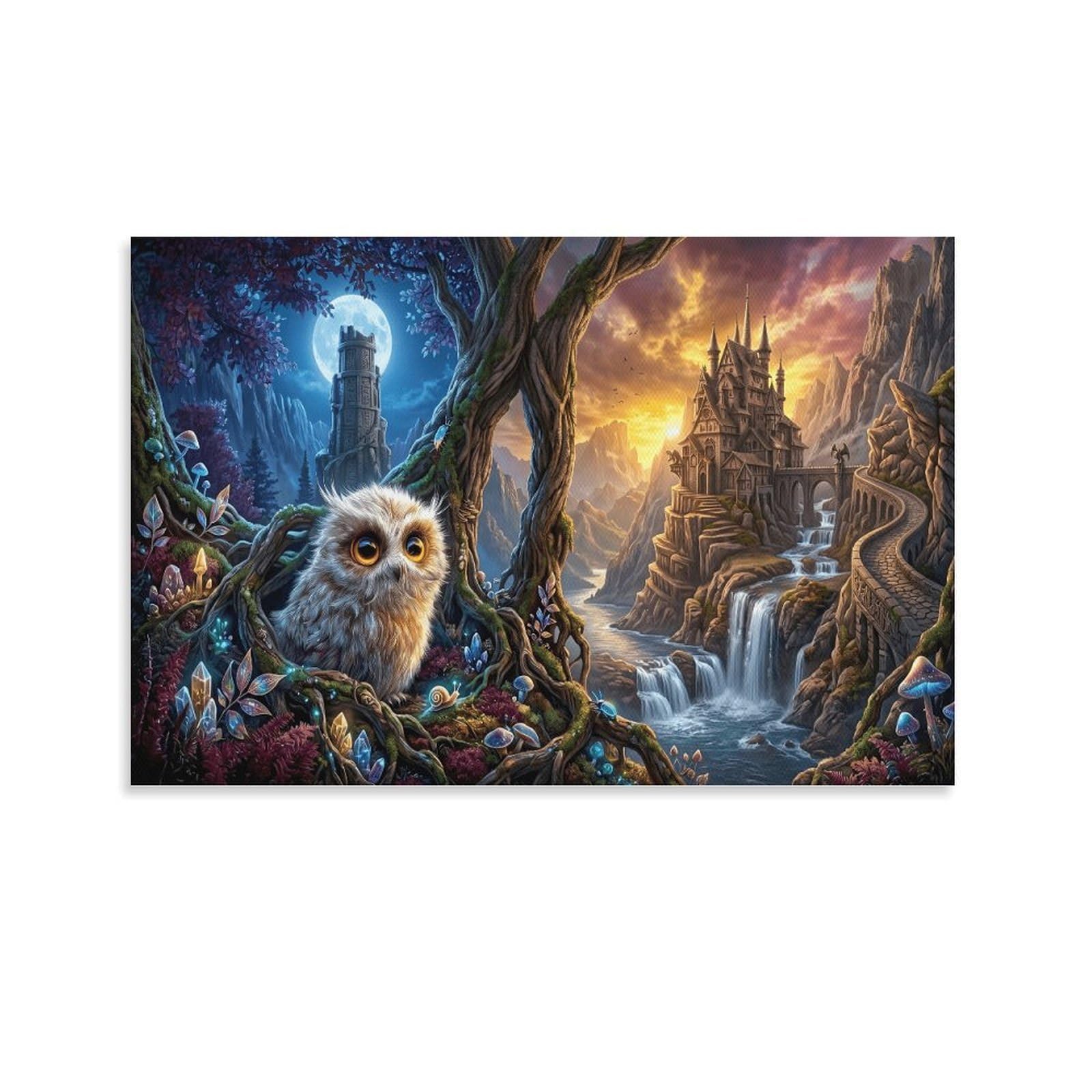 XPASHIQWC White Owl Wall Decor Poster Forest Castle Canvas Prints Picture Modern Wall Art Picture Wall Hanging for Bathroom Wall Decor 20x30inch(50x75cm)