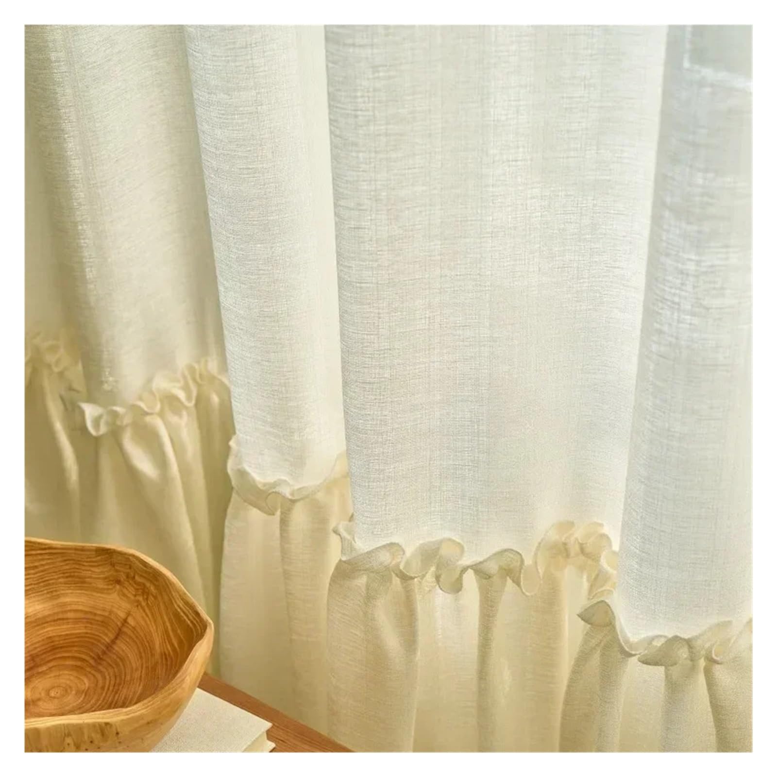 HEUchuan Ruffled Curtains Beige Tulle sheer Curtains for Living Dining Room Bedroom Rustic Ruffle Wooden Earring Hem Translucent Opaque(GROMMET TOP_W200CMXH250CM 1PC)