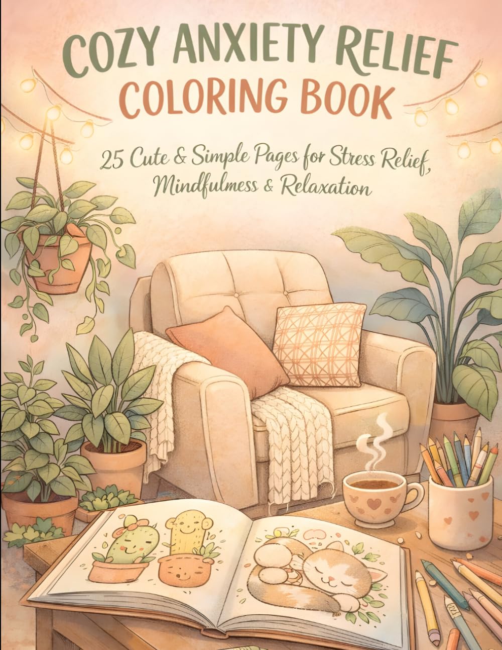 Cozy Anxiety Relief Coloring Book: 25 Cute & Simple Pages for Stress Relief, Mindfulness & Relaxation