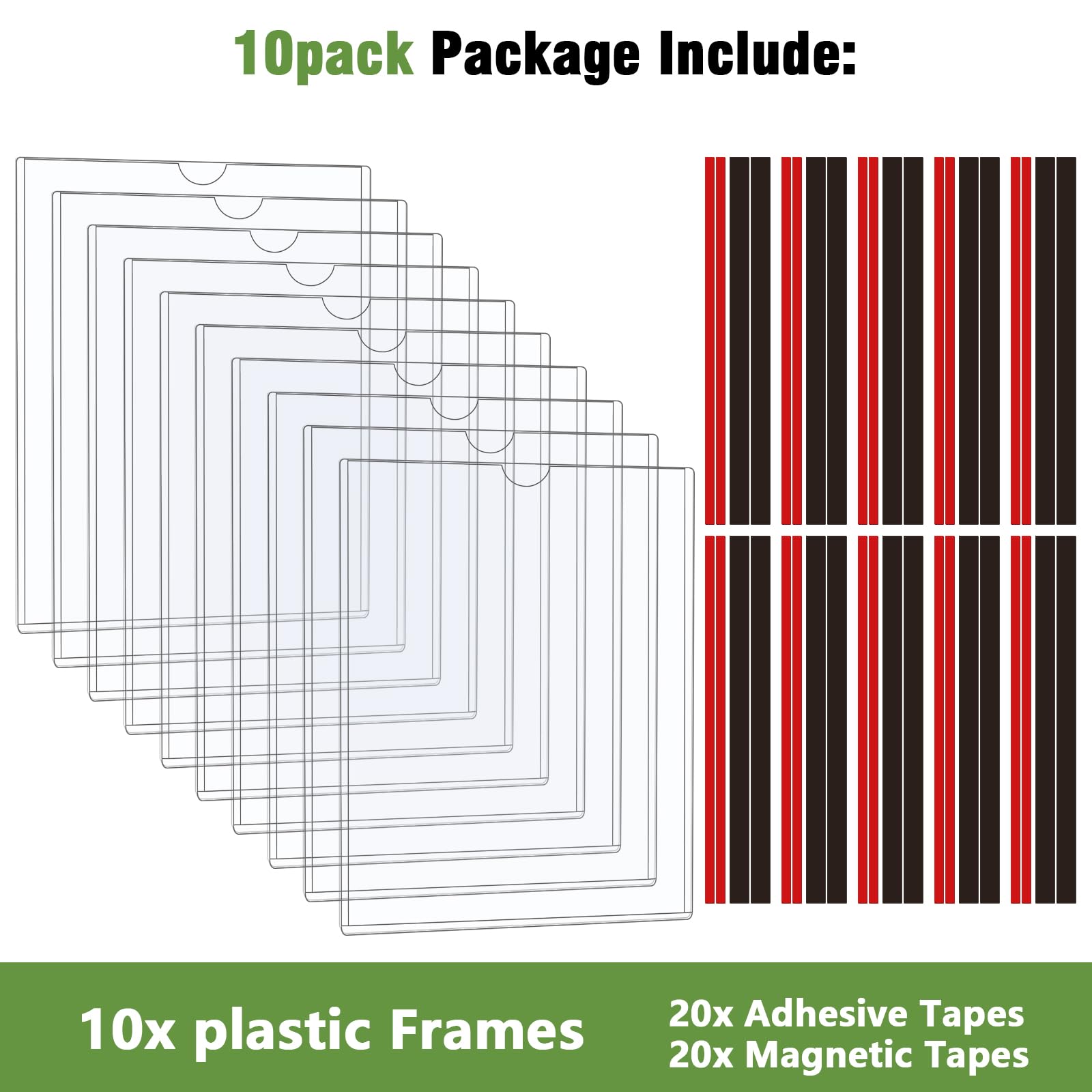 Lote de 10 soportes magnéticos de pared A4 Protecciones rígidas para impresión Soporte de pared de plástico para oficina, tienda, casa, ventana