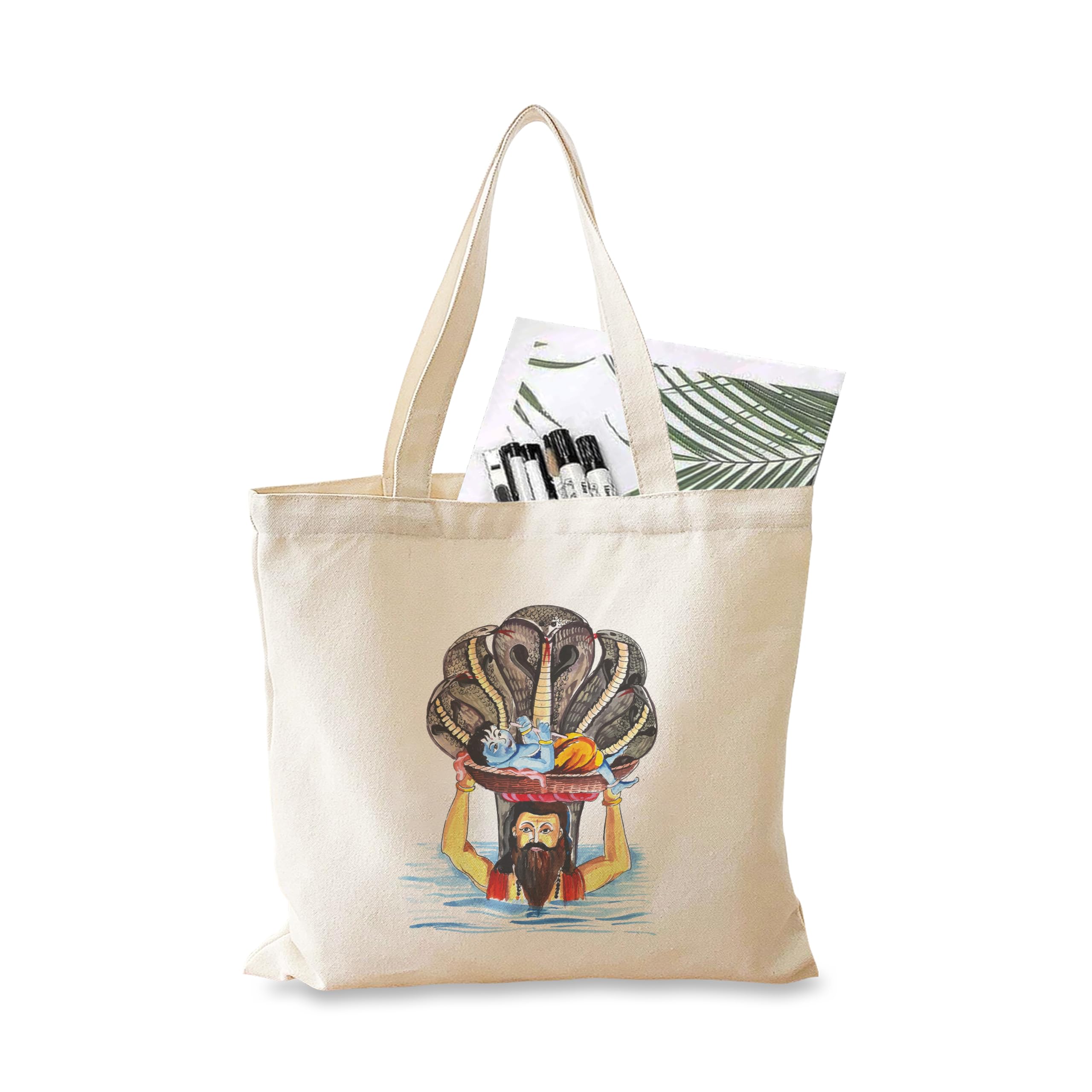 Shree Krishna Canvas Tote Bag For Women & Man Printed Shoulder Aesthetic Zipper Lock Totebag