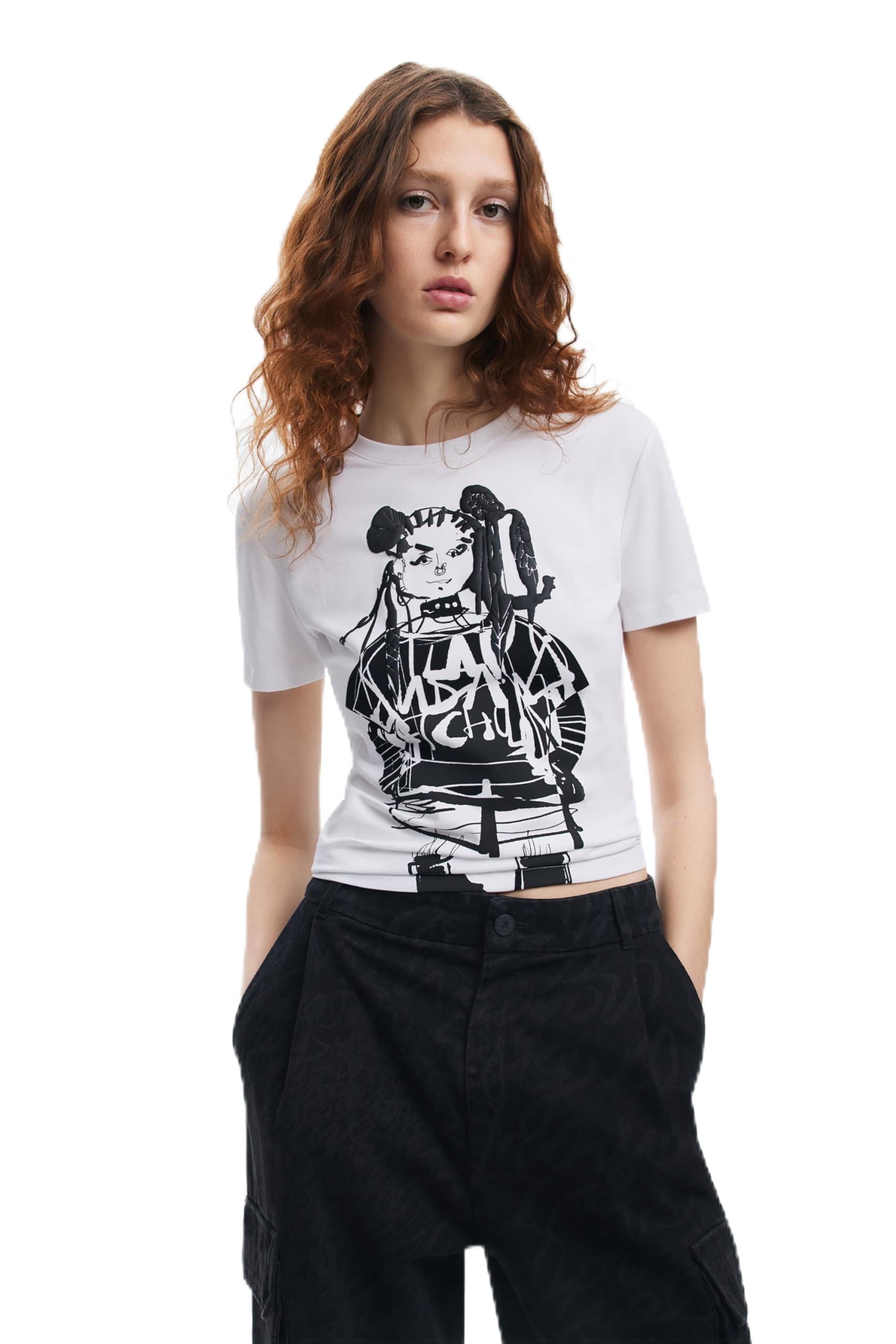 Desigual Camiseta de Manga Corta para Mujer, Blanco, XXL