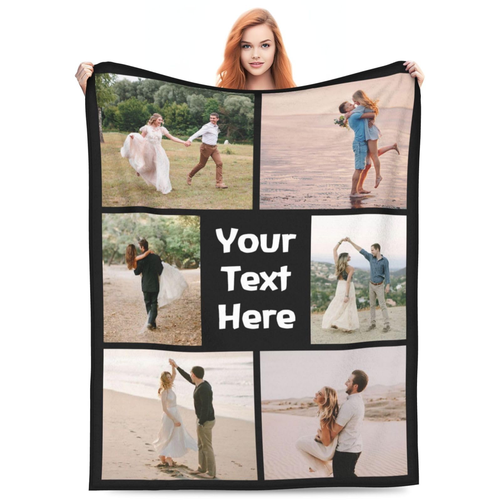 OHAJPAK Personalized Blanket Picture Blankets Customized Photo Text Custom Gifts for Daughter Son Mom Dad Couple Customize 1-10 Photos Flannel Throw
