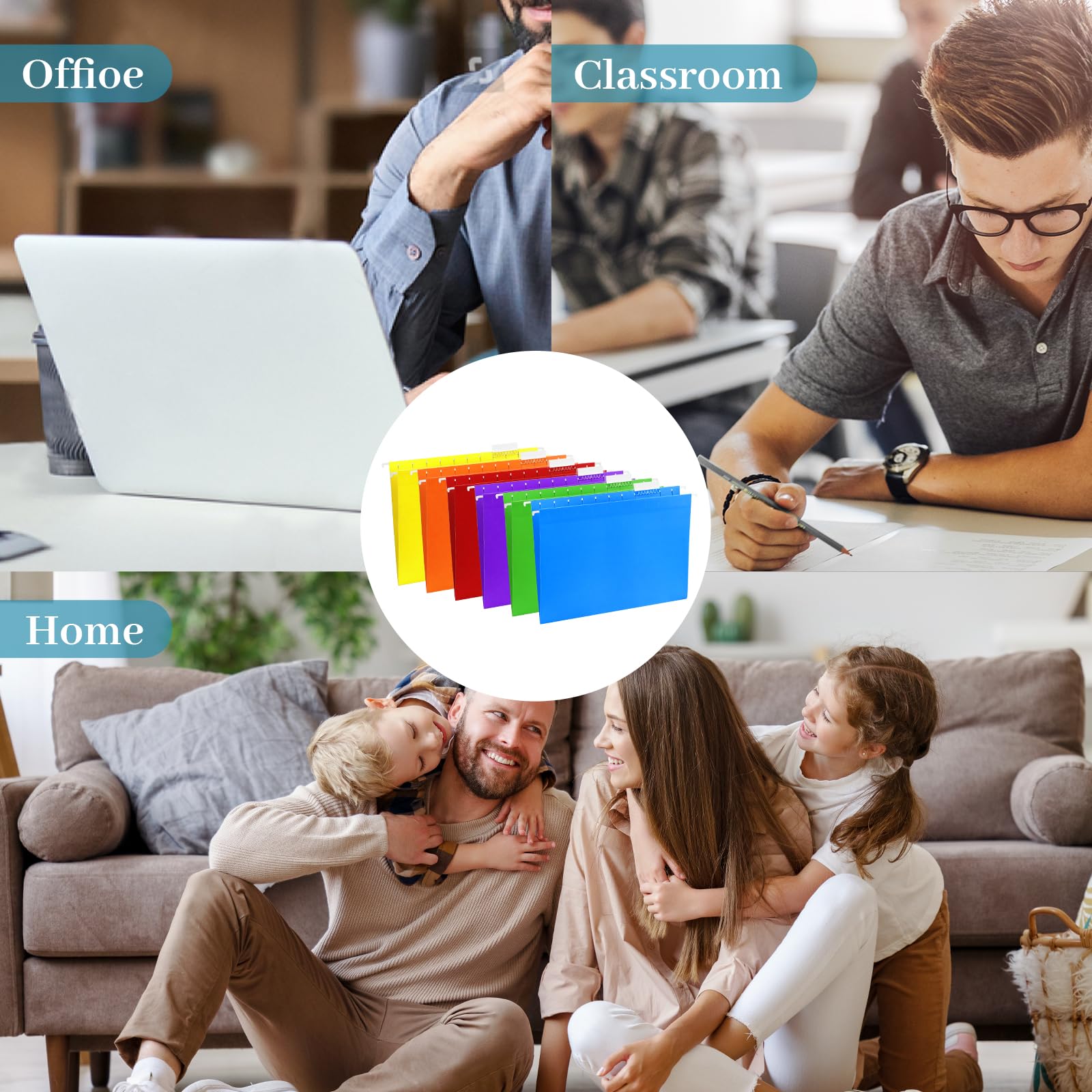 Hängemappen mit extra Kapazität, verstärkte Hängemappen in Briefgröße, mit Erweiterung, 1/5 Schnitt, verstellbare Registerkarten für Büro, Schule, Heimbedarf, verschiedene Farben (keine Erweiterung)