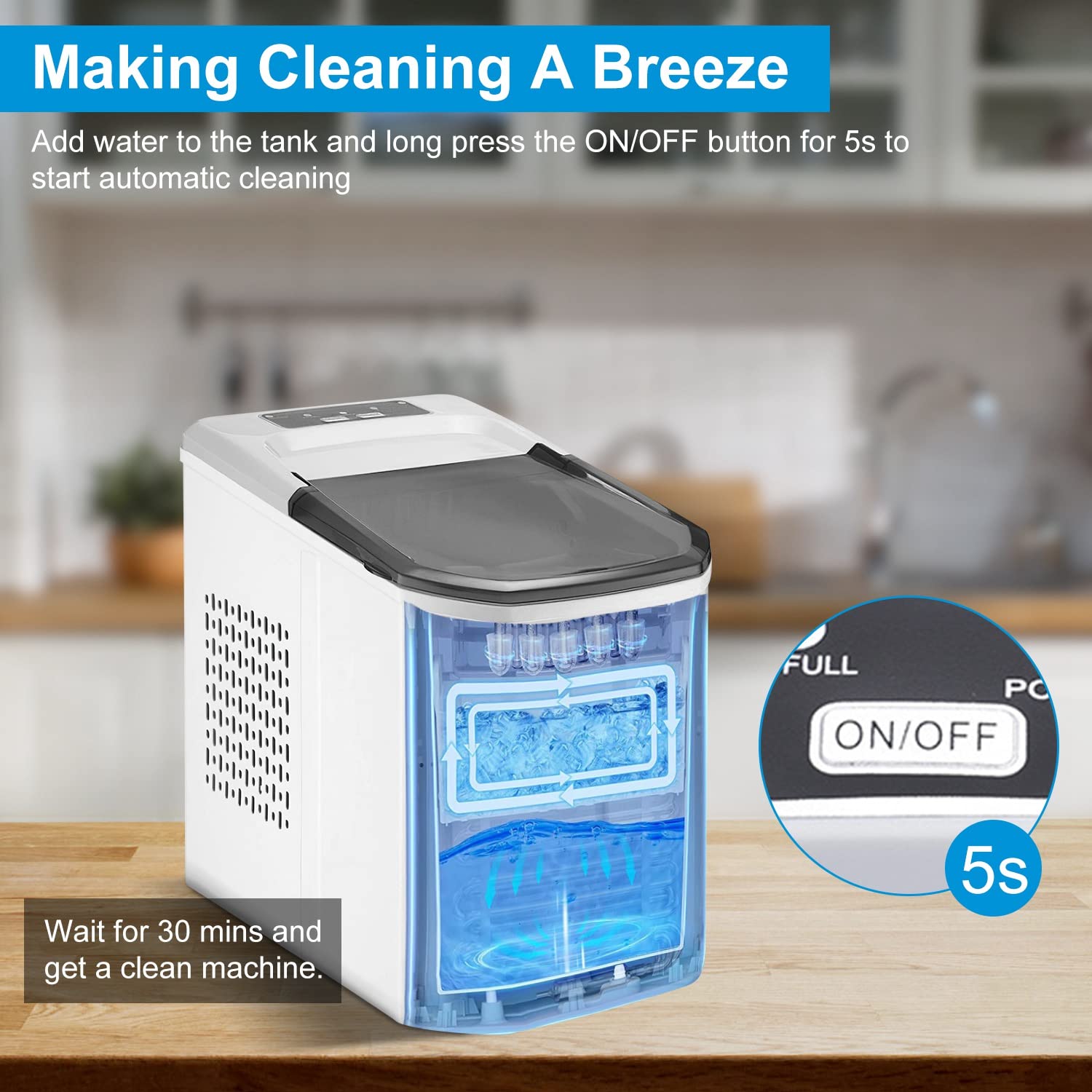 iMounTEK Ice Maker Countertop with Ice Scoop and Basket, Self-Cleaning Max 33LBS Per 24Hrs Countertop Ice Machine, Bullet-Shaped Ice Portable Ice Maker for Home, Kitchen, Office, Party, Bar and RV on Fridge.com