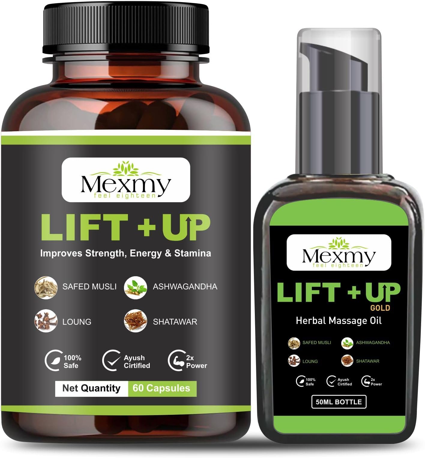 Nature Up Lift Oil - 100% Pure & Natural Premium Carrier Oil And 60 Capsule For Body, Massage Oil & Body Oil For Sooting Massagers (Lift Up Oil)