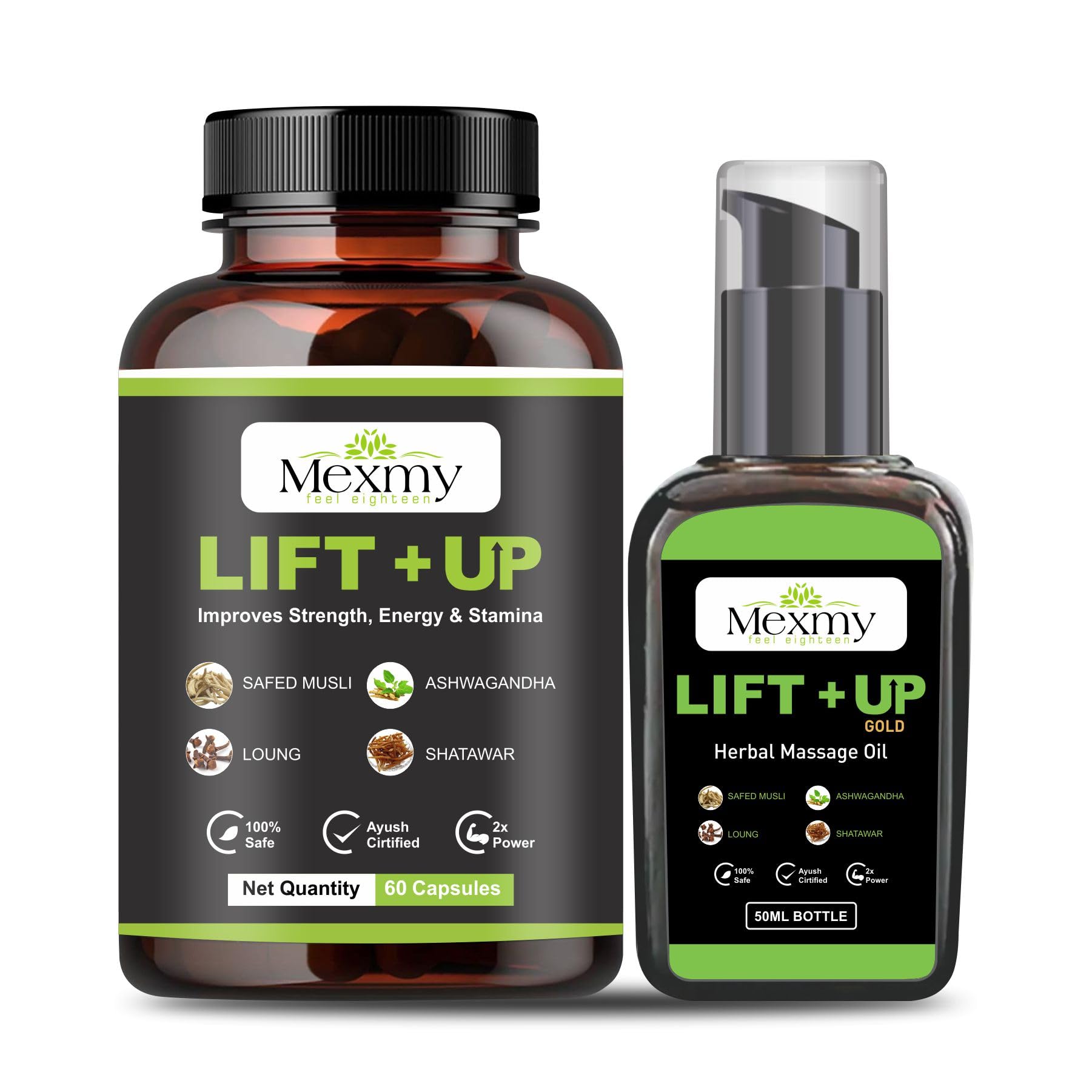 Nature Up Lift Oil - 100% Pure & Natural Premium Carrier Oil And 60 Capsule For Body, Massage Oil & Body Oil For Sooting Massagers (Lift Up Oil)
