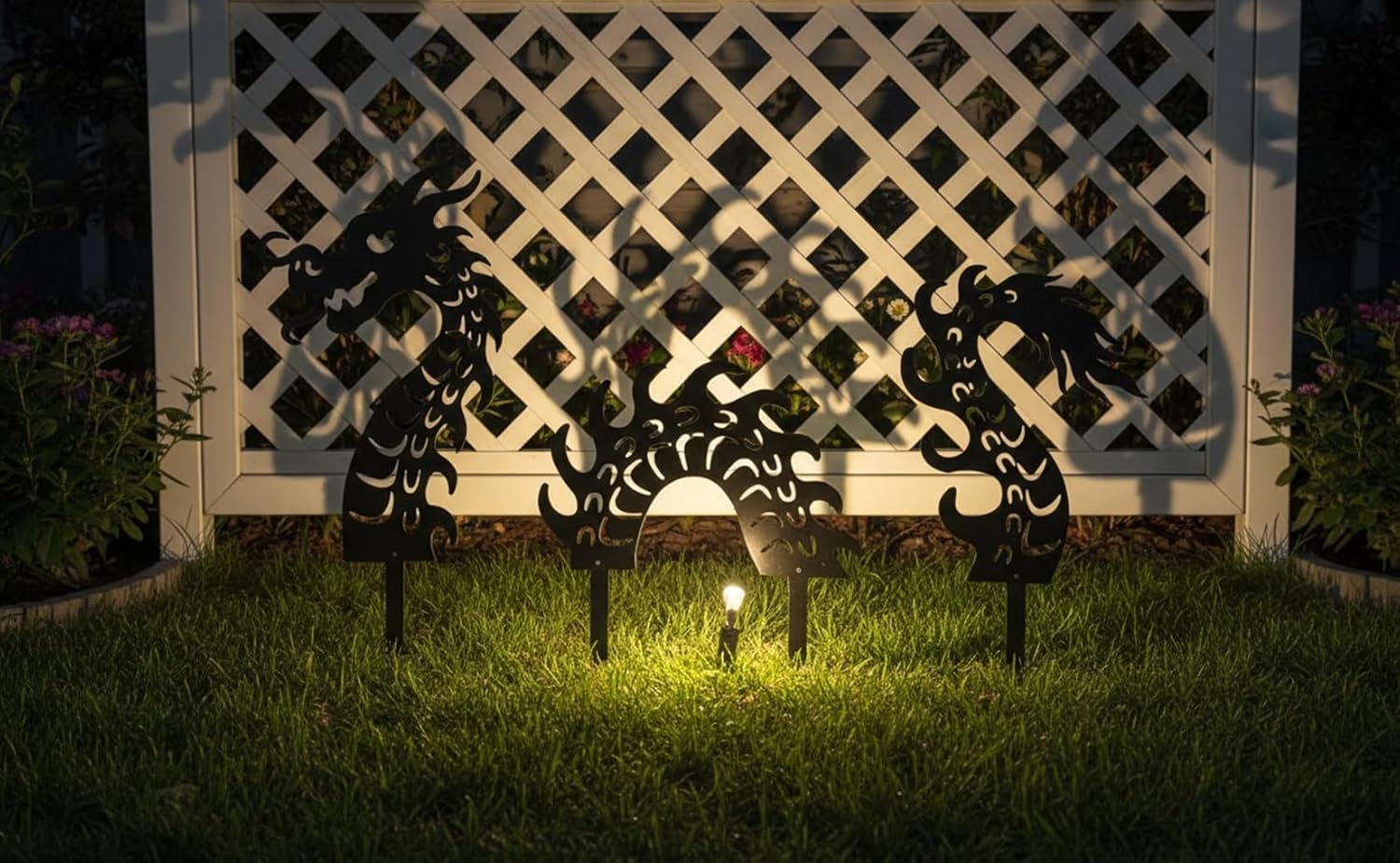 Elenon Dragon Garden Metal Stakes Set of 3, Inspirational Wall Decor Sculpture Hanging for Indoor Outdoor Yard Garden, Silhouette Statue for Patio Yard Walkway Art Decor