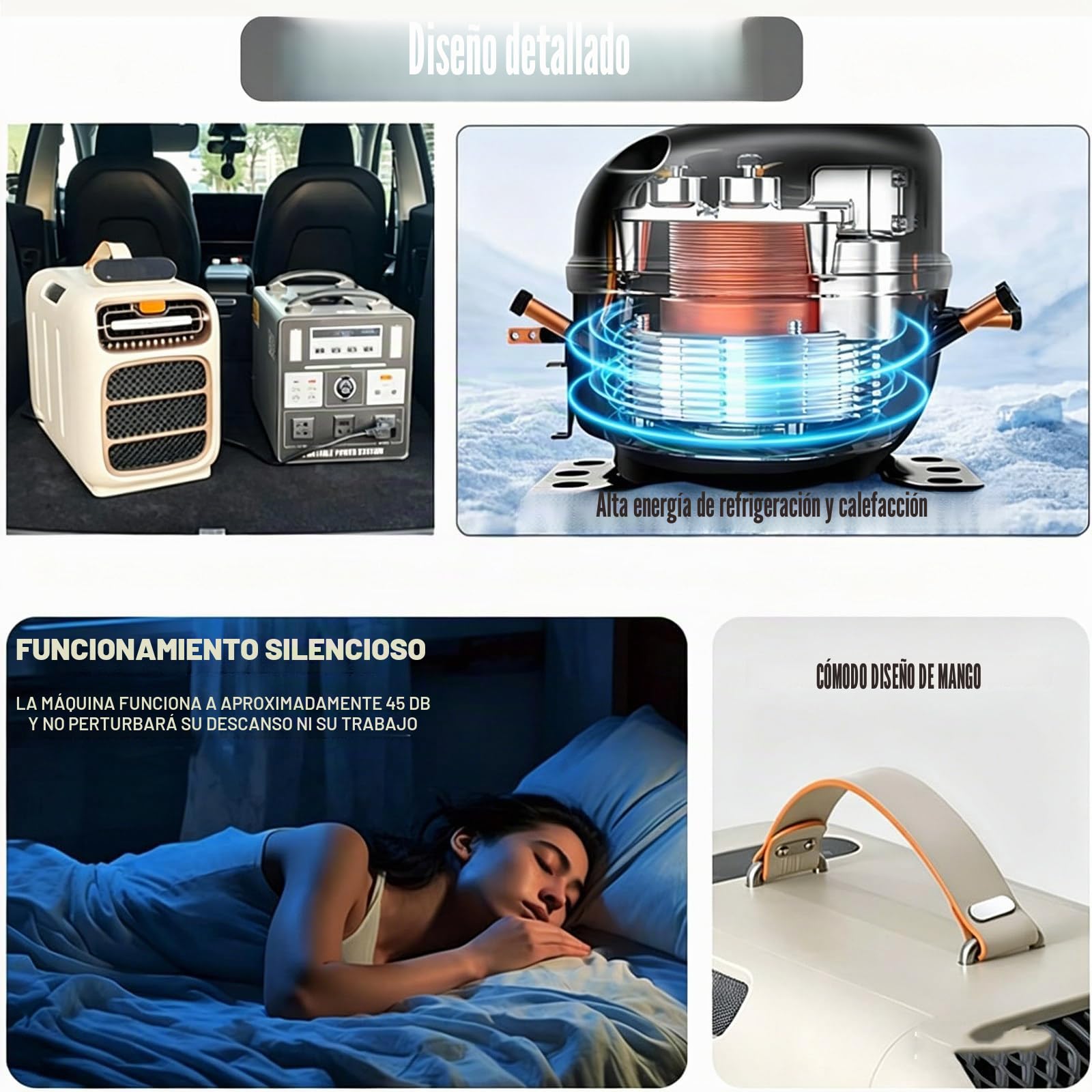 Aire Acondicionado Portátil para Tiendas De Campaña,Aire Acondicionado Portátil 2 En 1 con Función De Refrigeración Y Calefacción,Baja Potencia,para Camping,Caravanas,Dormitorios Cold+Heat