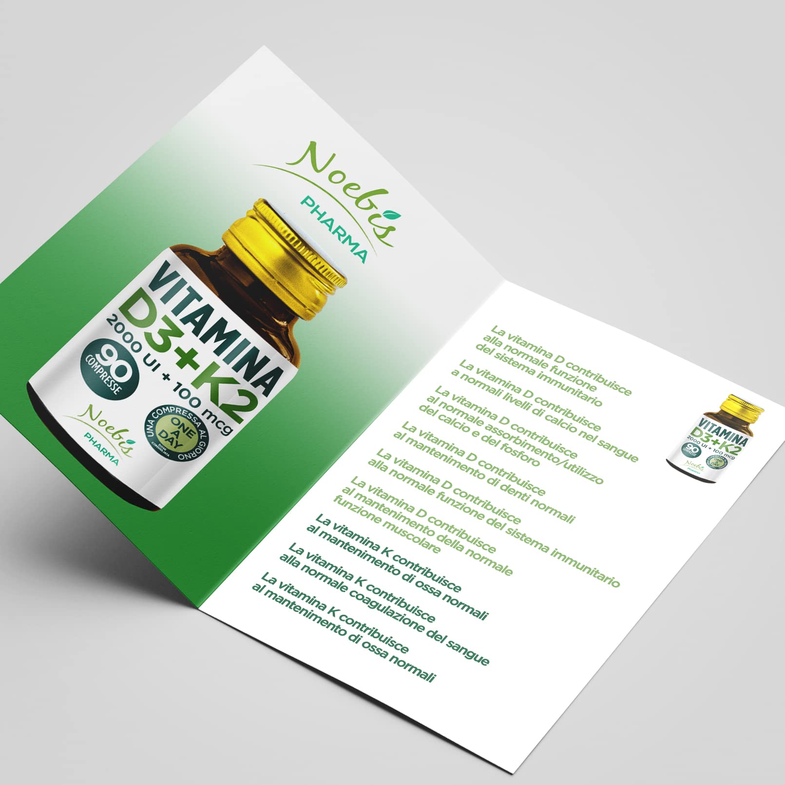 Vit D3 + K2 Noebis Pharma - 2000 UI + 100 mcg MK-7-90 Compresse - Ossa, Denti, Muscoli e Sistema Immunitario