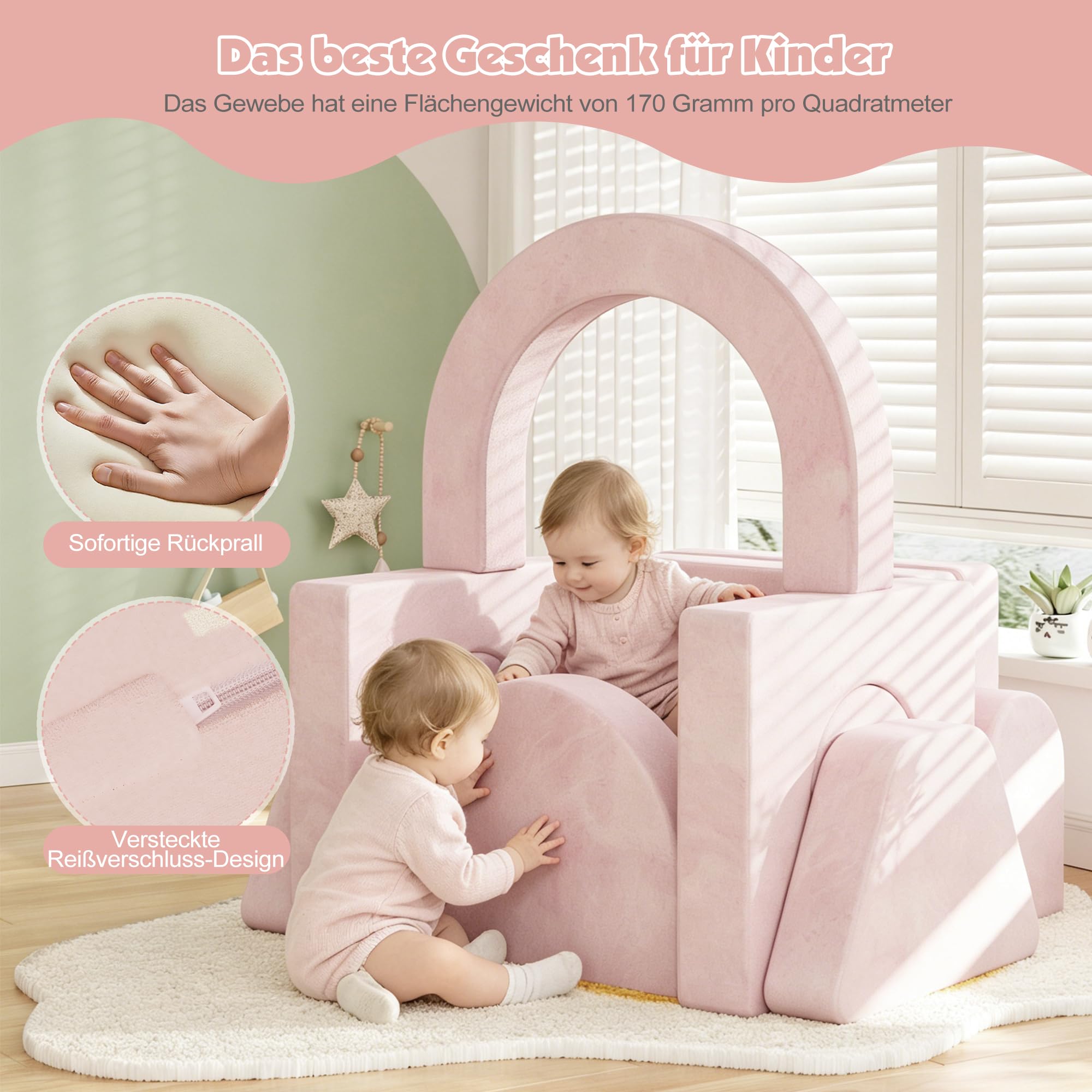 NACHES Spielsofa für Kinder Schlafsofa für Kinderzimmer (Rosa, 2-Sitzer)