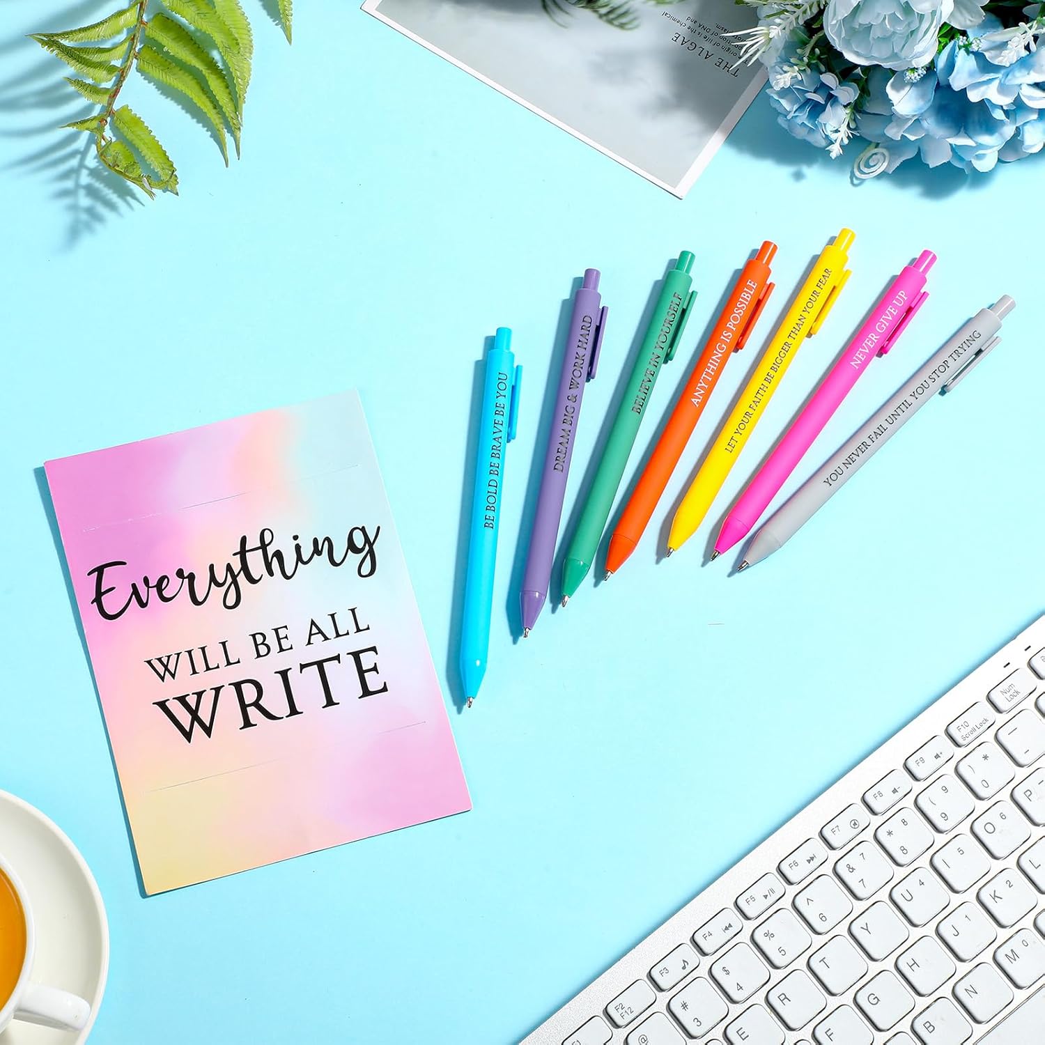 7 Pcs Inspirational Pens with Card 7 Days of The Week Daily Pens Positive Weekday Motivational Ballpoint 7 Colors for Holiday Women Men Teacher Employee Staff Coworker Office Gift - Image 3