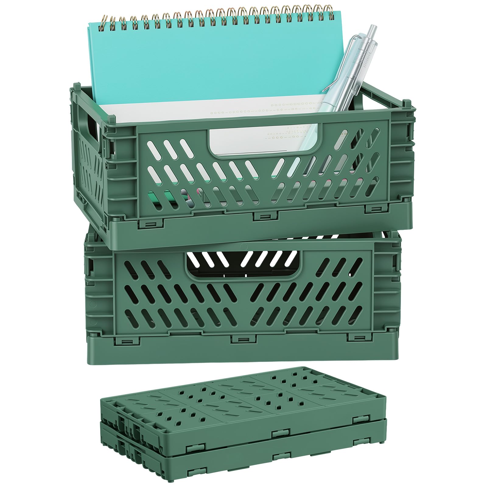 NUTKIT Collapsible Storage Boxes,2PCS Stackable Plastic Storage Crate-Green