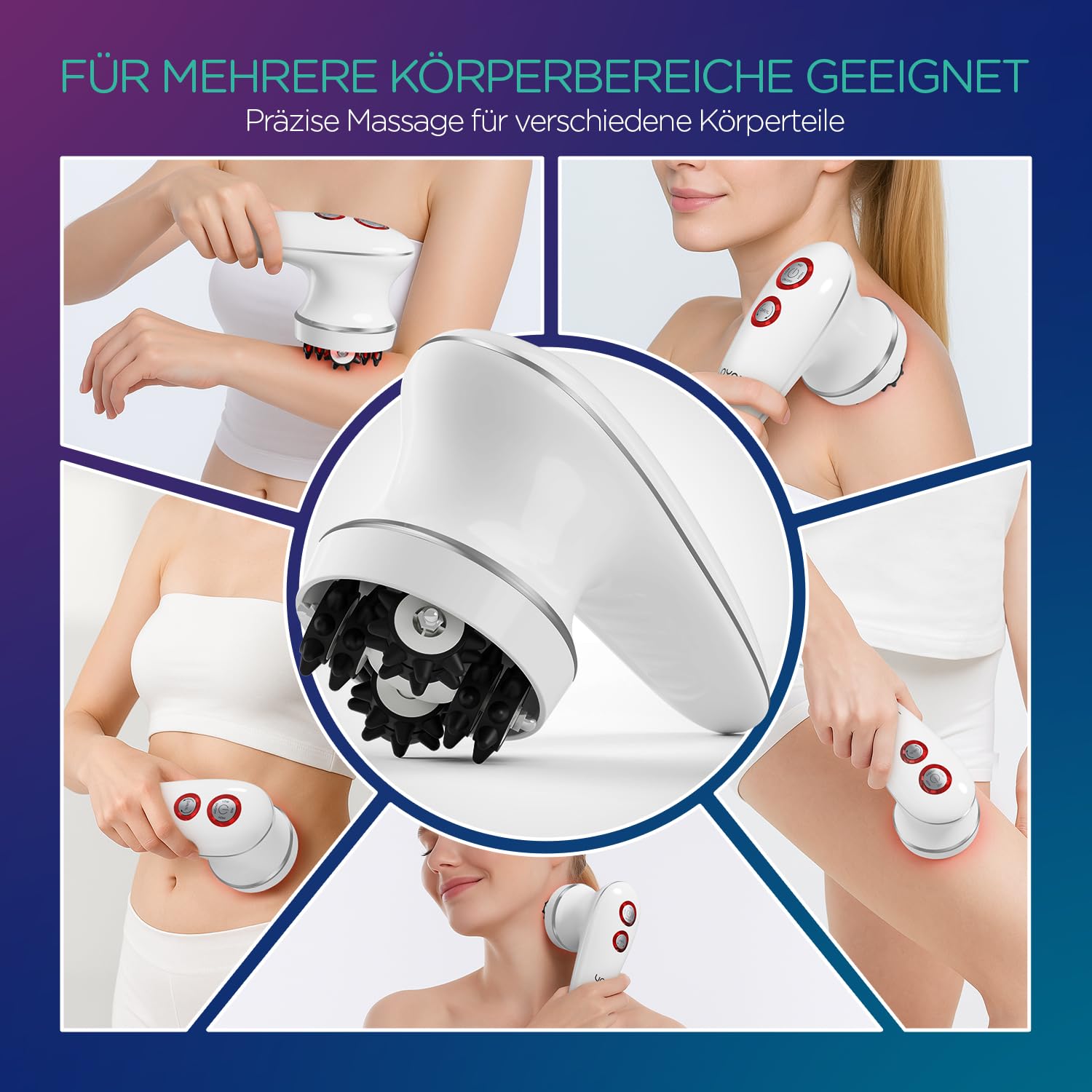 VOYOR Cellulite Massagegerät mit 3 Muti-funktionsköpfe Für Anti Cellulite | Anti-Cellulite-Massagegerät für Gesicht, Bauch, Nacken, Beine & Po, 3 Stärken, IPX7 Wasserdicht, Wiederaufladbar VRMM1