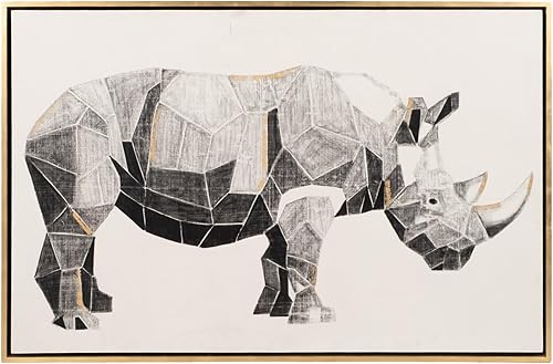 Miniatura 1 de Sagebrook Home Geo Rhino Dibujo de carbón con hoja dorada, arte contemporáneo, gris y dorado, 71 pulgadas de ancho x 3 pulgadas de profundidad x 47