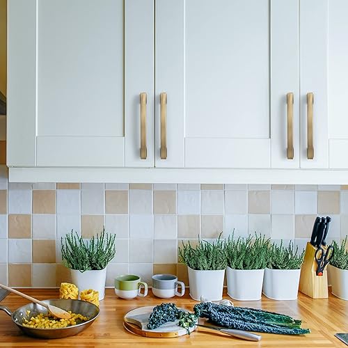 Miniatura 4 de Asidrama Paquete de 10 manijas de gabinete de cocina de latón cepillado envejecido de 5 pulgadas (5.039 in), tiradores de gabinete, accesorios de