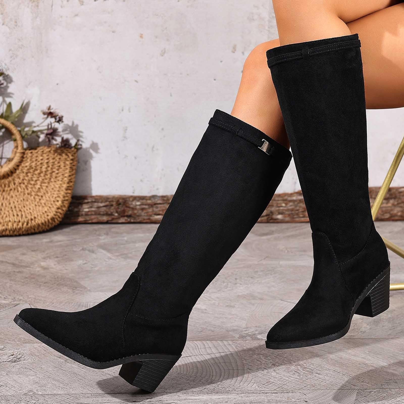 Botas por Encima de la Rodilla Botas de Media Pantorrilla Moda con Interior Forrado y Hebilla, Botines cómodos tacón bajo para otoño e Invierno.