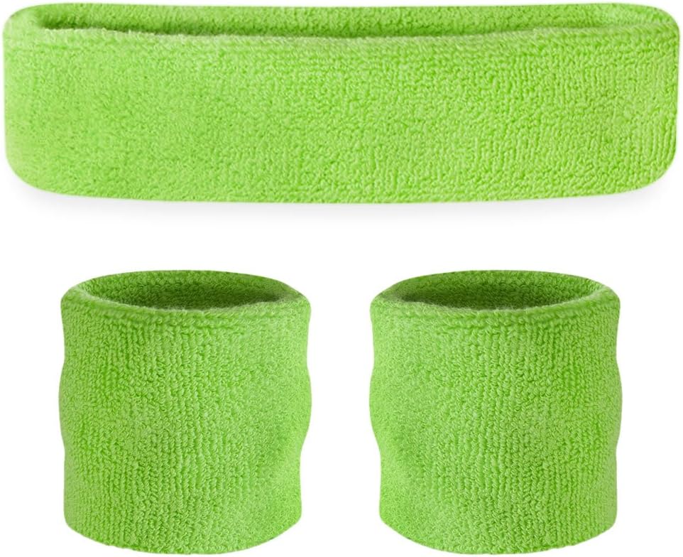 Sweatbands Set, Moisture Wicking 2 Wristbands and 1 Headband, Breathable Terry Cloth Athletic Bands for Basketball, Tennis, Yoga, Gym, Sweat Bands for Costumes and Cosplay