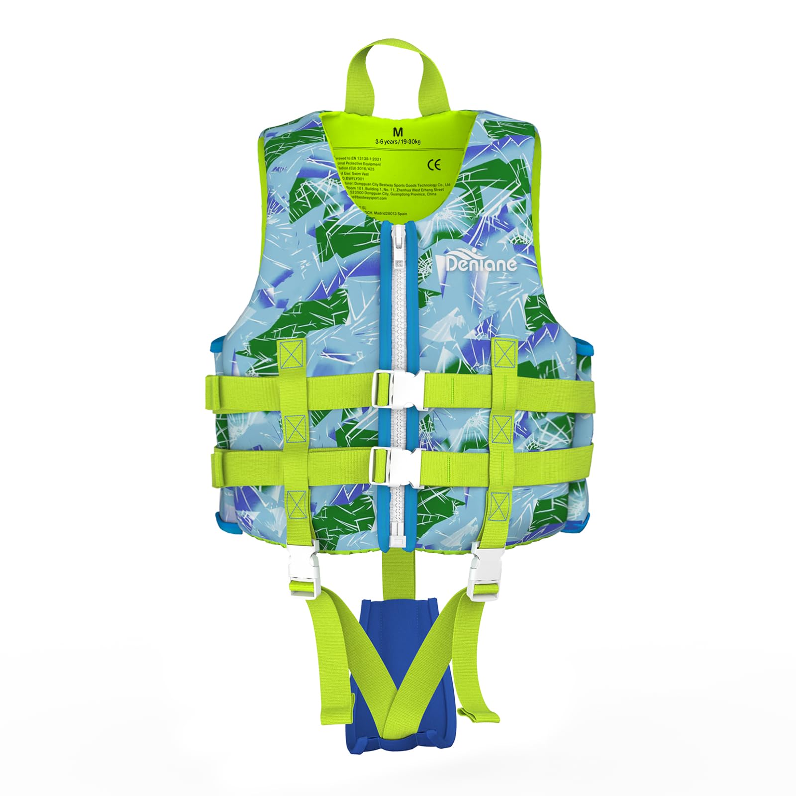 Denlane Giubbotto da nuoto per bambini in neoprene 2 ai 9 anni, Certificato TÜV - Bianco/Blu/Rosa