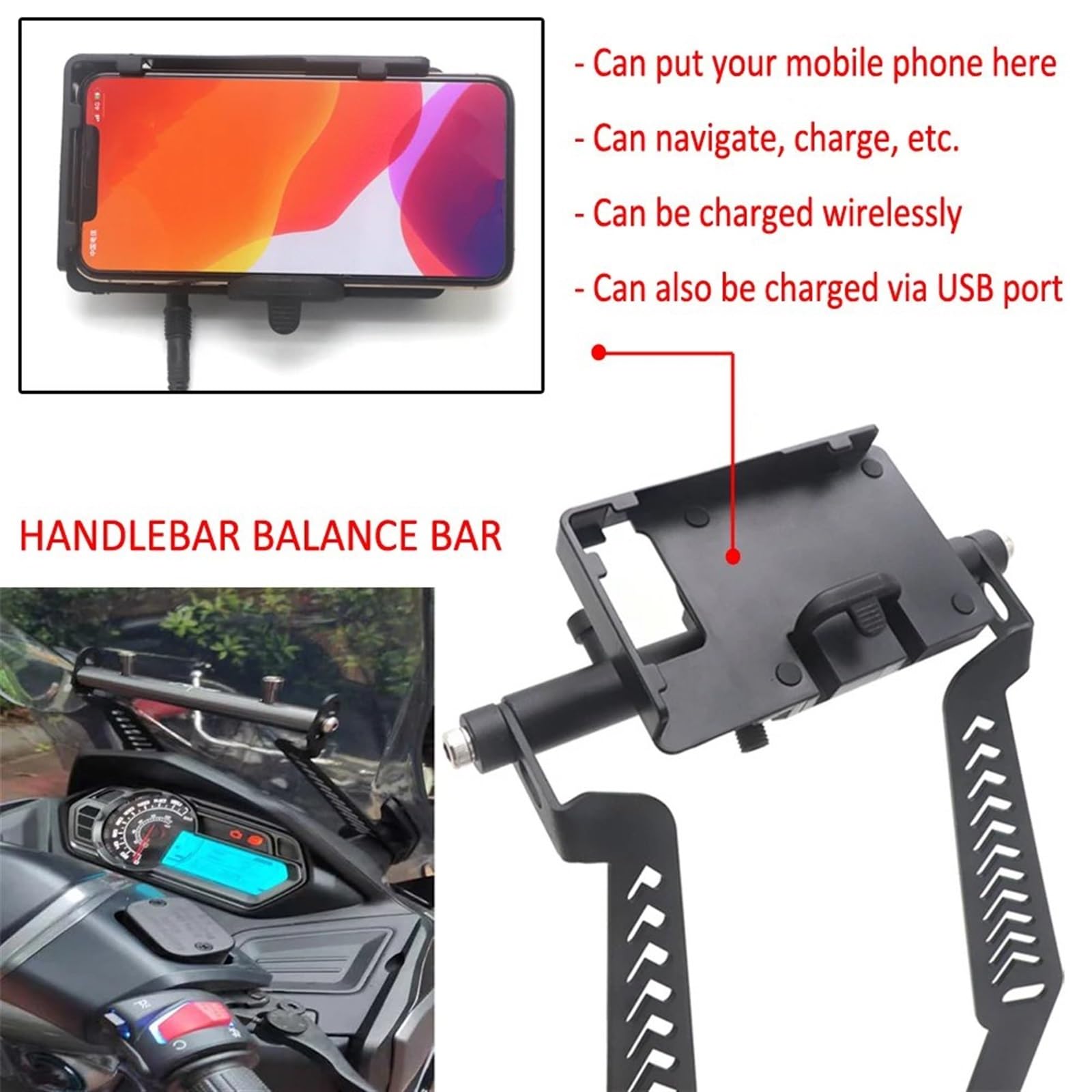 Staffa Navigatore Moto Per Cyclone RT3 RT 3 Supporto Di Espansione Traversa Multifunzione Telefono Per Moto Supporto GPS Staffa Di Navigazione Ricarica Wireless USB Supporto Telefono Per Moto(22mm USB