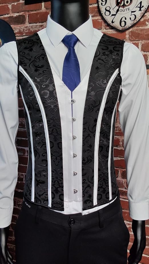 HUAMYTH Heren korset pak vest vintage vest zwart slank fit