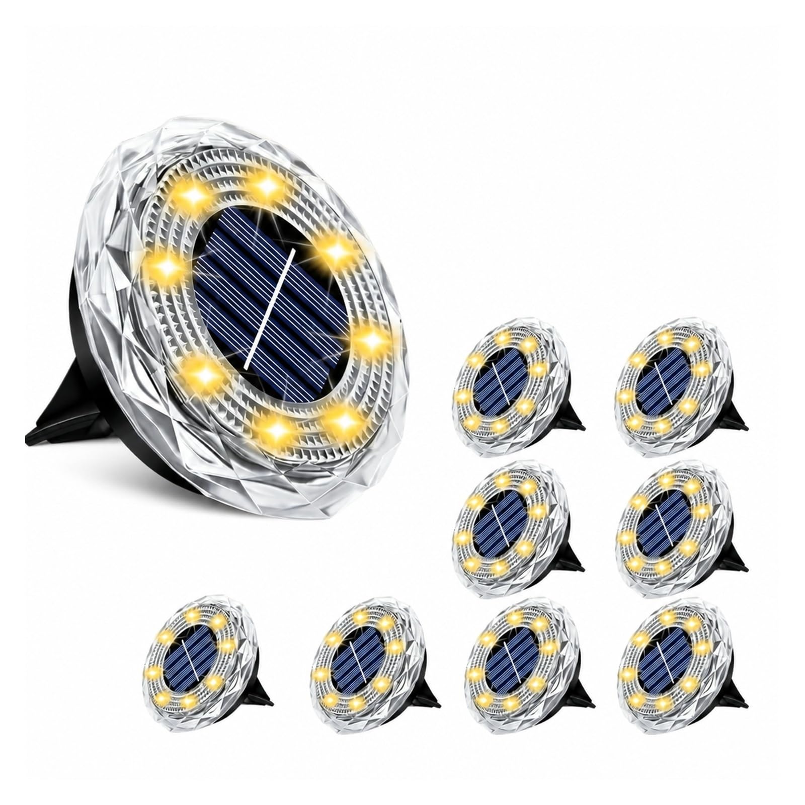 POAHNCU Solar Ground Lights, Solar Underground Lights Outdoor 8 LED Disk Light for Patio Walkway(8PCS)