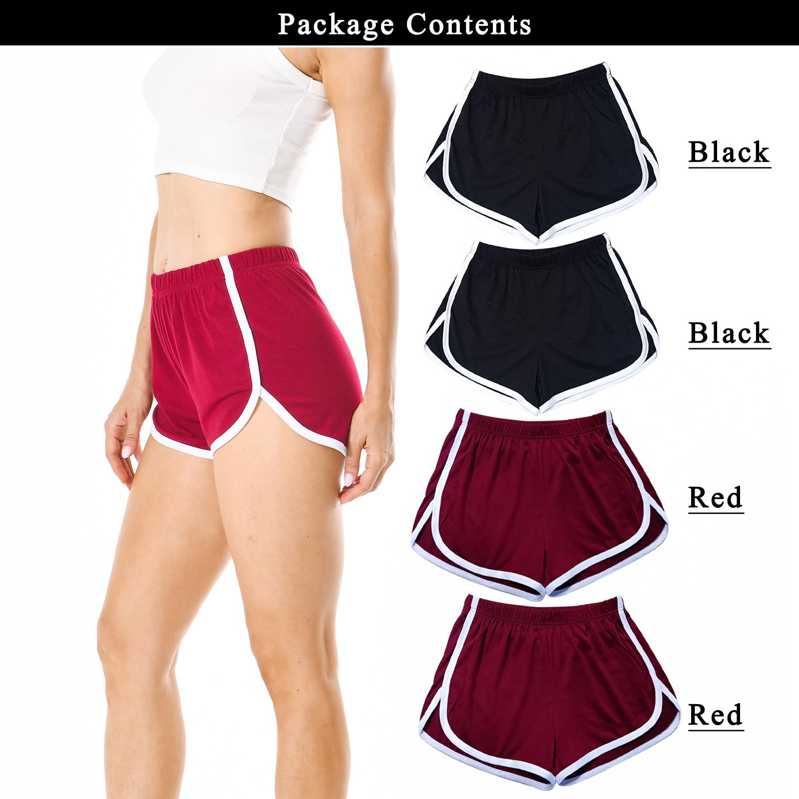 Lot de 4 shorts de yoga et de danse en coton pour femme - Short de sport pour l'été, l'athlétisme, le cyclisme, la randonnée