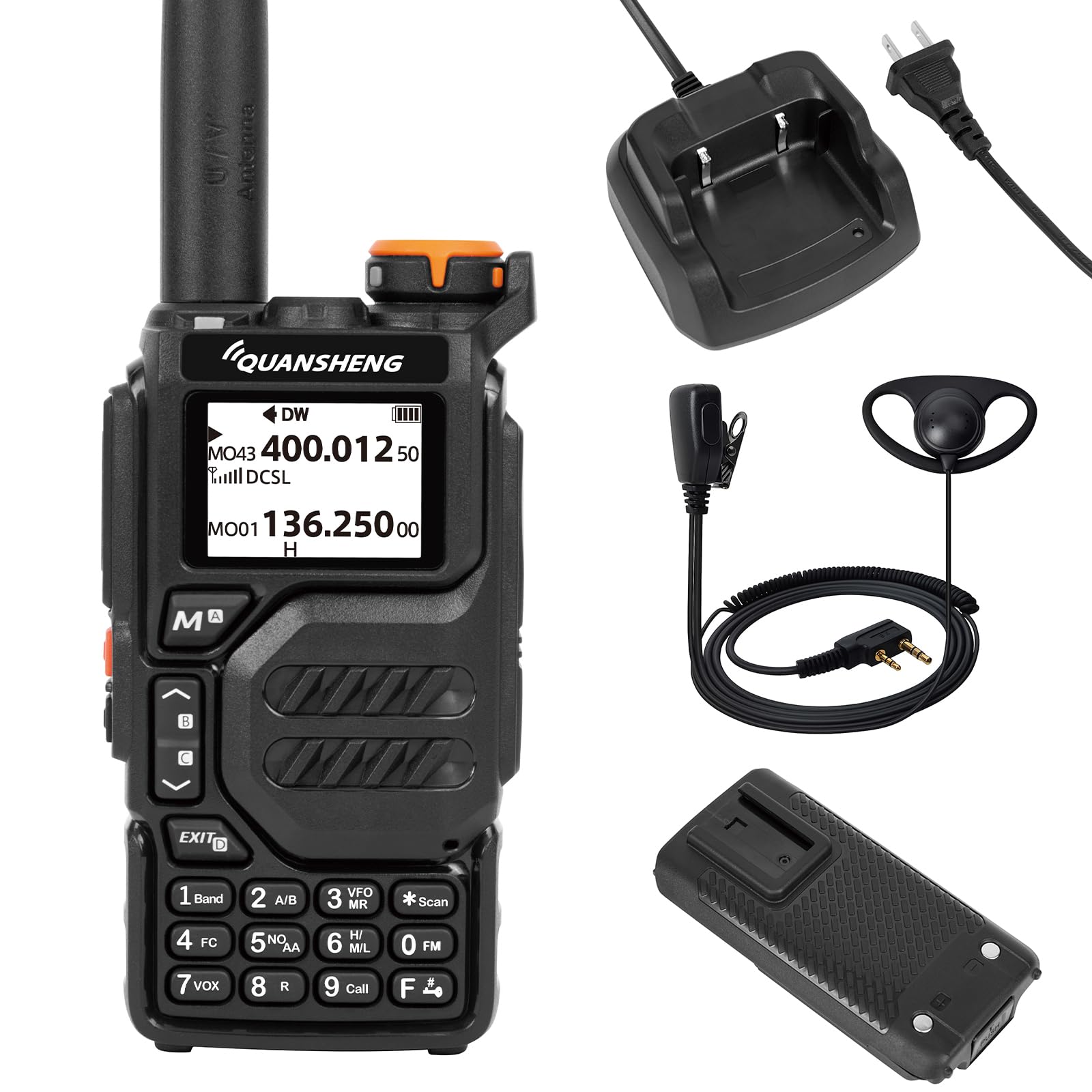QUANSHENG UV-K6 Funkgerät 5W Walkie Talkie großer Reichweite Wiederaufladbare Handfunkgerät für Erwachsene Polizei Radio mit FM, NOAA, Typ-C Ladung, 200 Kanäle (Schwarz mit D01CK)