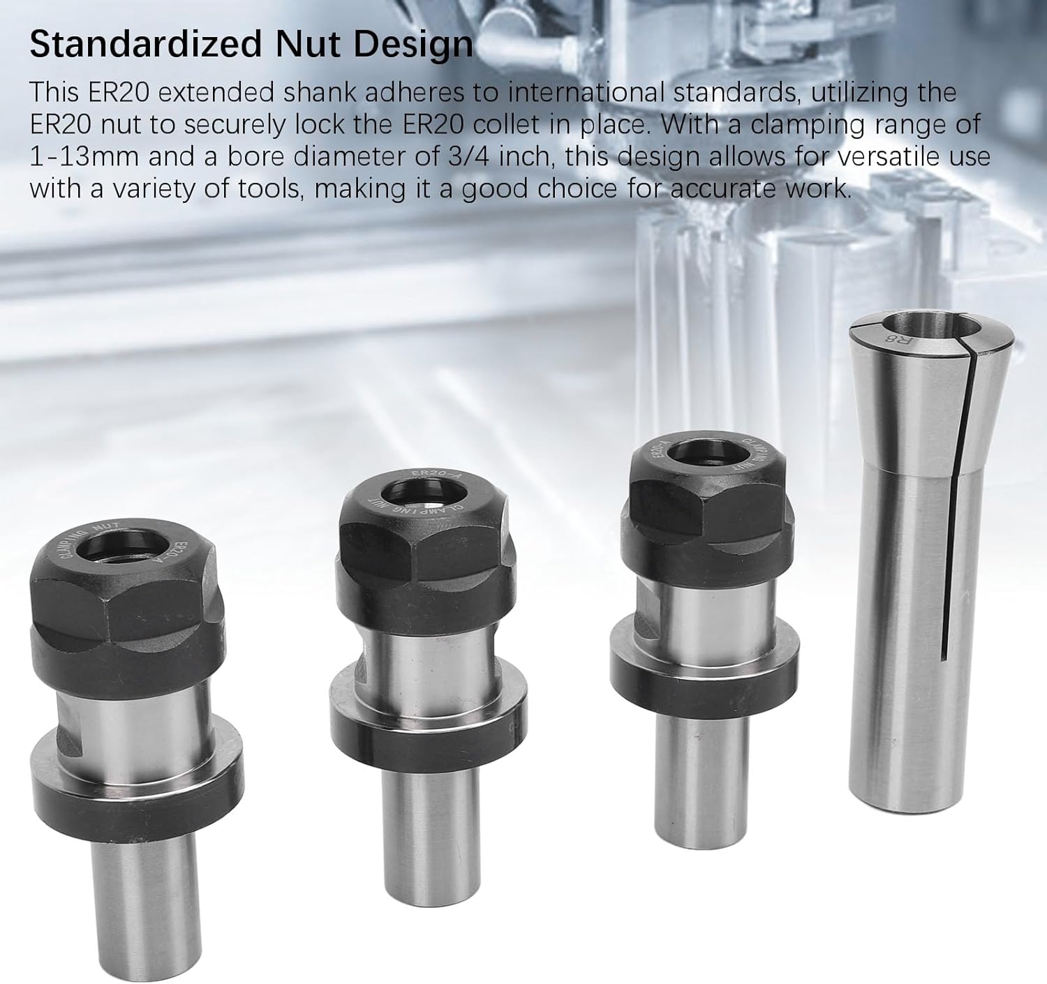FTVOGUE R8 Collet Holder Chuck Set ER20 3/4 Spring Collet for Carving Engraving Machines Milling Workholding