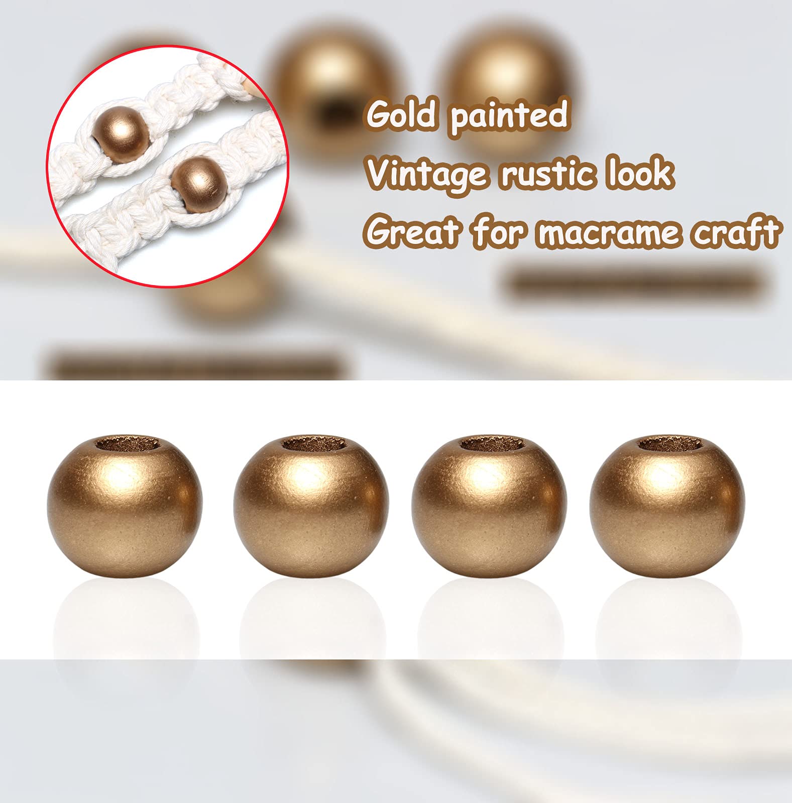 Holzperlen Set - 60 Stück, 20 Mm, Bunt Lackiert (Gold, Weiß, Blau) Mit 8 Mm Loch Für Makramee & Deko