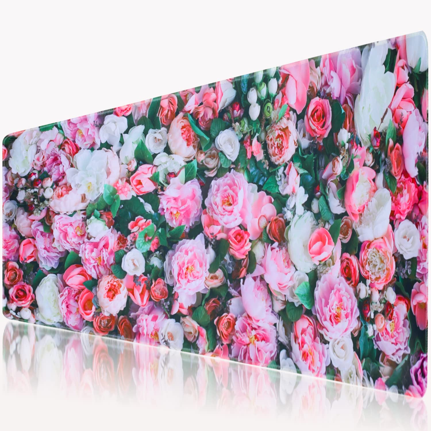 Desk mat Office Decor for Women, Extended Mouse pad,Pink Mouse pad (35.5x15.7 in),Soft Cute Extra Large XXL Waterproof Thicken Desk Mouse Keyboard Mat (02)