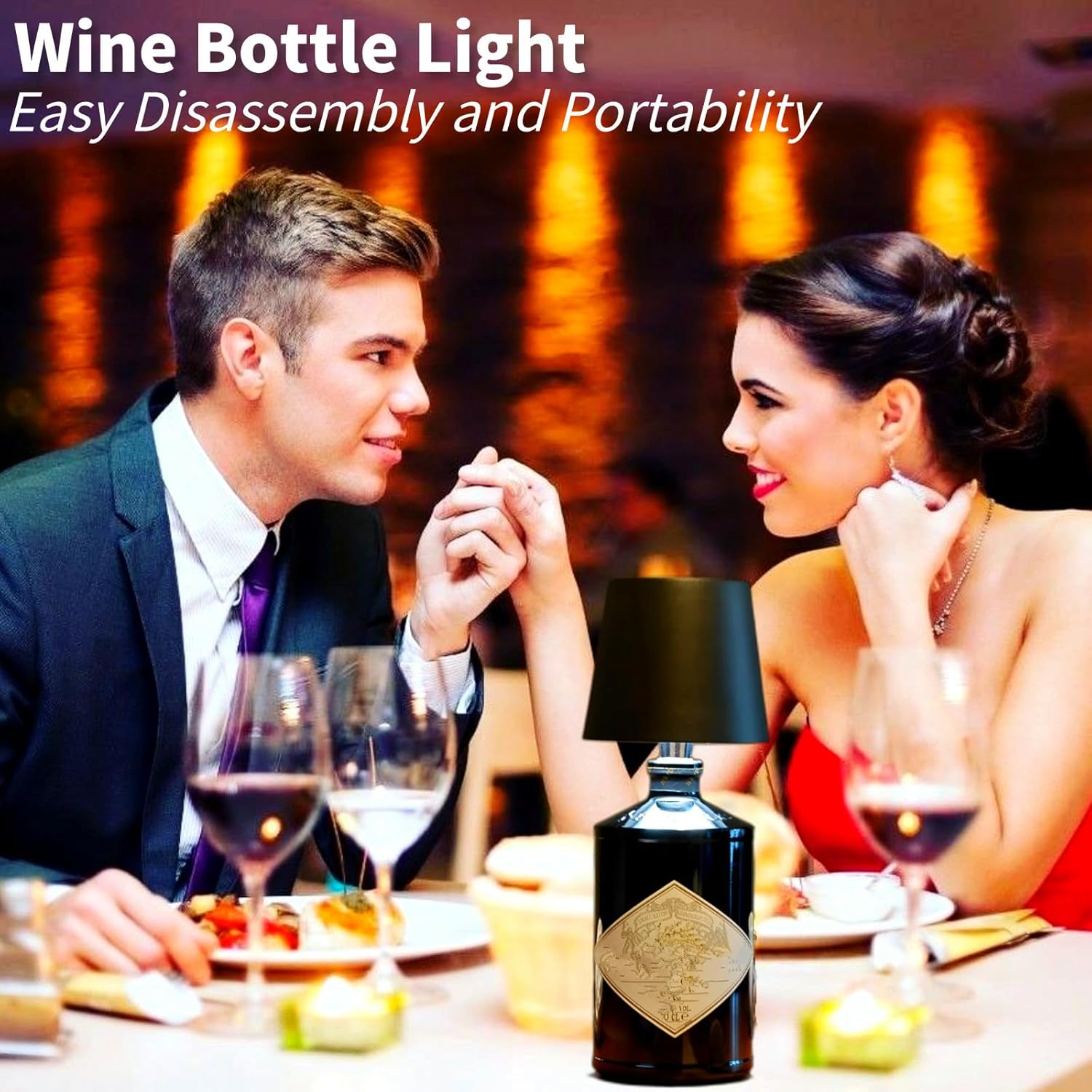 Lampe à bouteille sans fil - Éclairage tactile 3 couleurs, rechargeable pour décor élégante (Noir) - Image secondaire