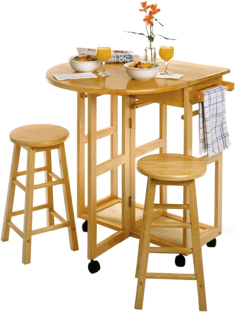 Amazoncom Space Saver Drop Leaf Table With 2 Round Stools Everything Else