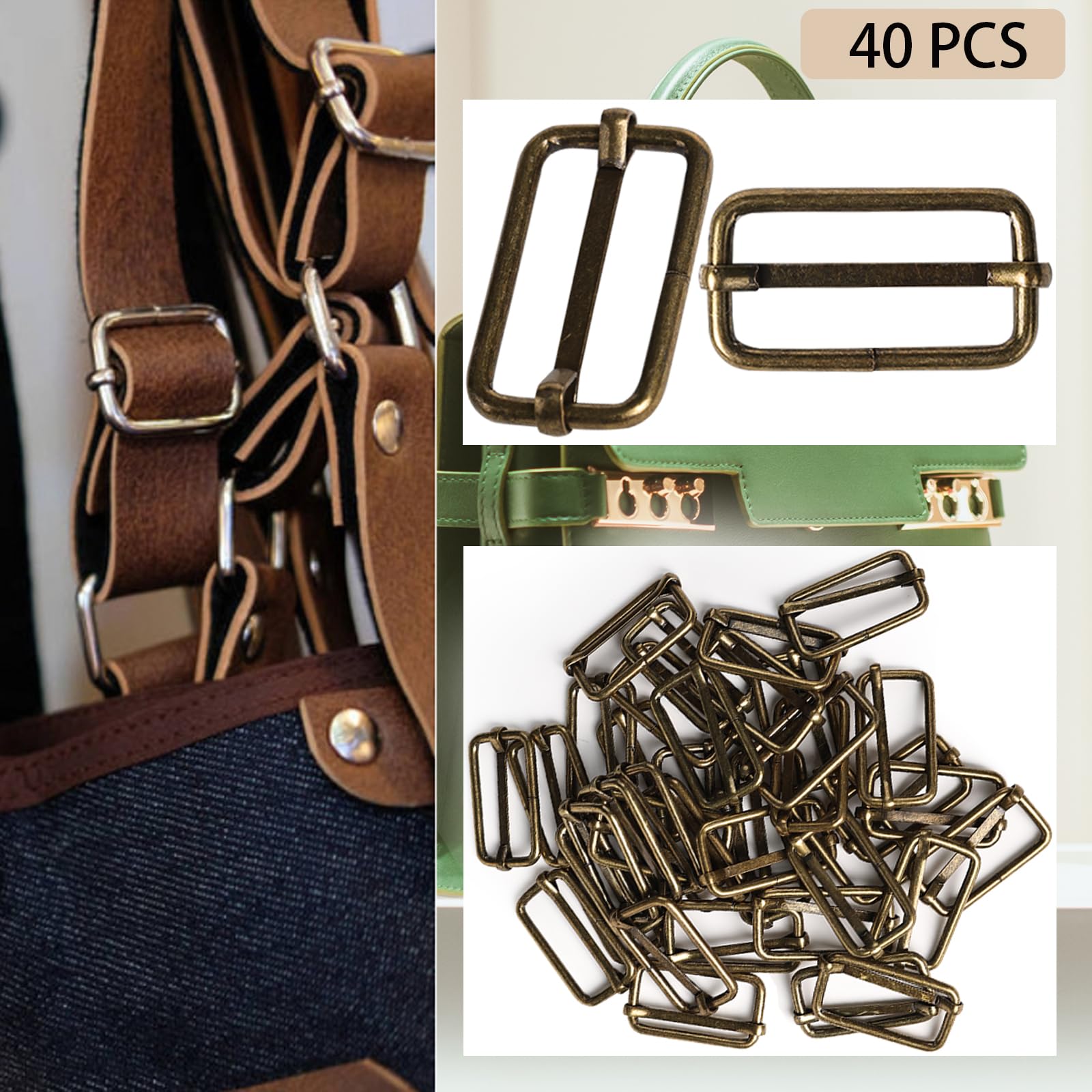 100 Pièces Mousqueton Sac a Main Kits,Couture Accessoires Mercerie,Contient 20 Pièces Crochets Pivotants,40 Pièces Anneaux de D,40 Pièces Boucle en Métal Tri-Glide