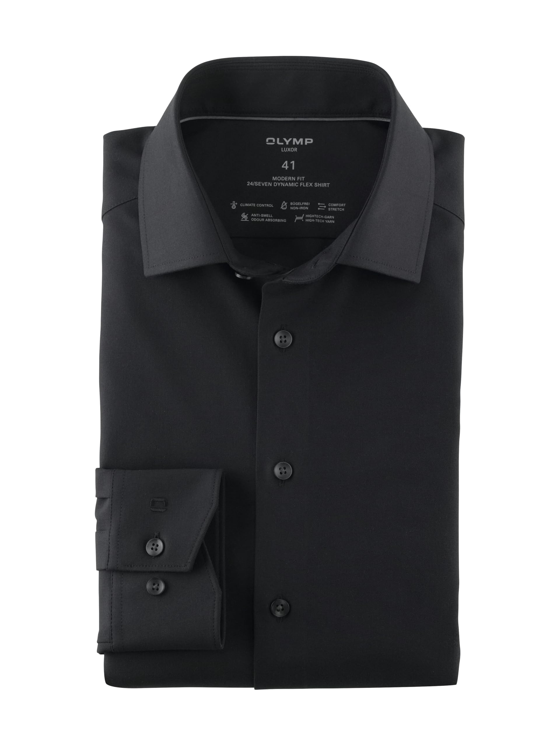 Olymp Luxor 24/Seven Modern Fit Shirt Long Sleeve Twill Black, Black, 18