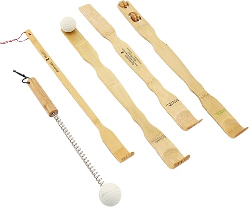 BambooMN Juego de 5 piezas 4 rascadores tradicionales de espalda y masaje corporal para relajación, además de rascador de tamaño de viaje gratis