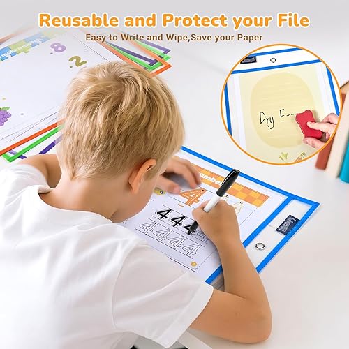 Miniatura 3 de Gamenote - Paquete de 30 fundas de plástico reutilizables de borrado en seco con anillas, de gran tamaño para boletos, protectores de hojas para