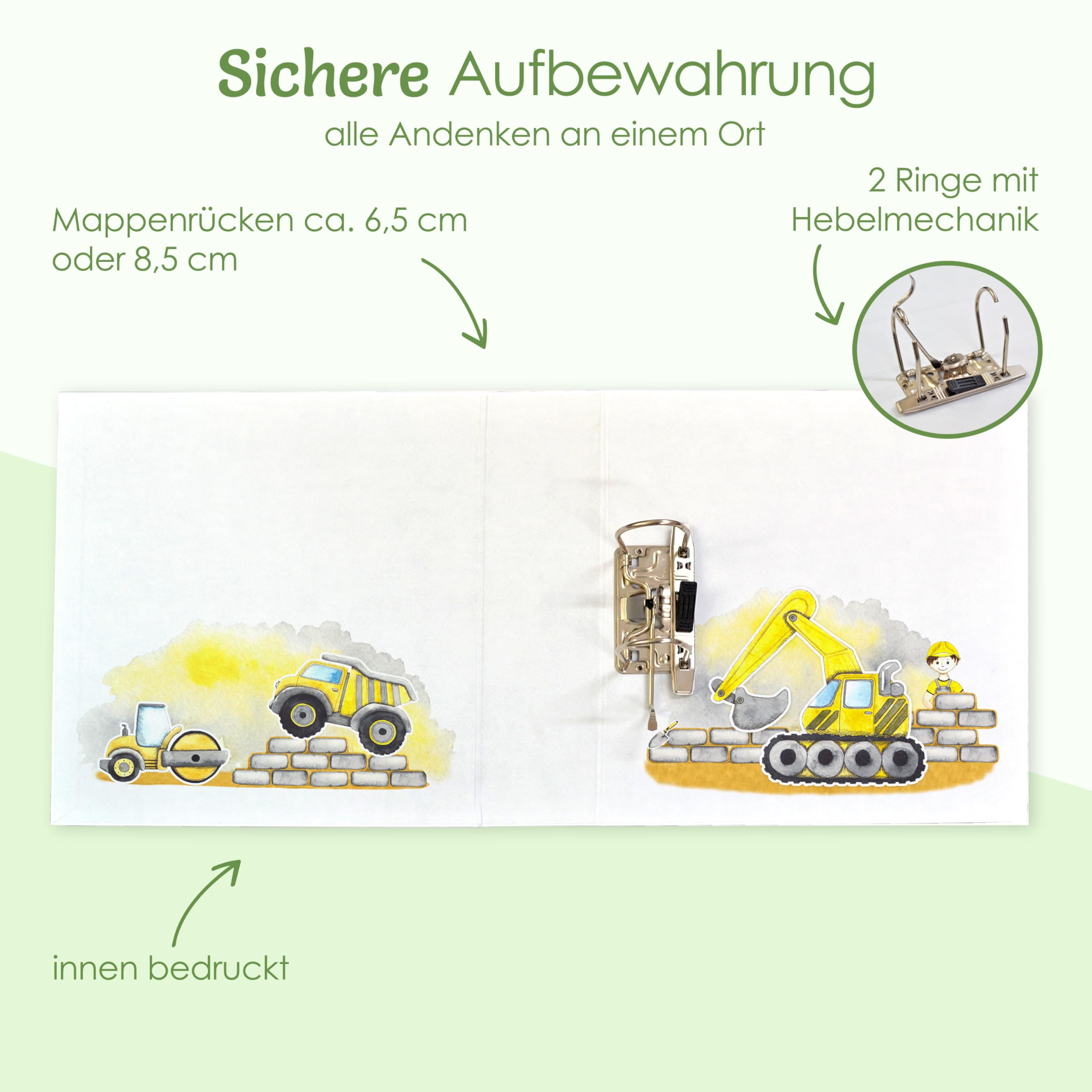 Ordner Bagger, Kindergartenordner A4, Aktenordner personalisiert, Portfolio Kindergarten personalisiert, Krippenordner Portfolio, Motivordner Bagger, Ordner mit Namen Kinder, Feenstaub