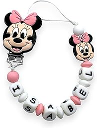 Catenella Portaciuccio Personalizzata con Nome per Neonati, Clip Ciuccio Universale Anticaduta, Idea Regalo Nascita (Minnie)