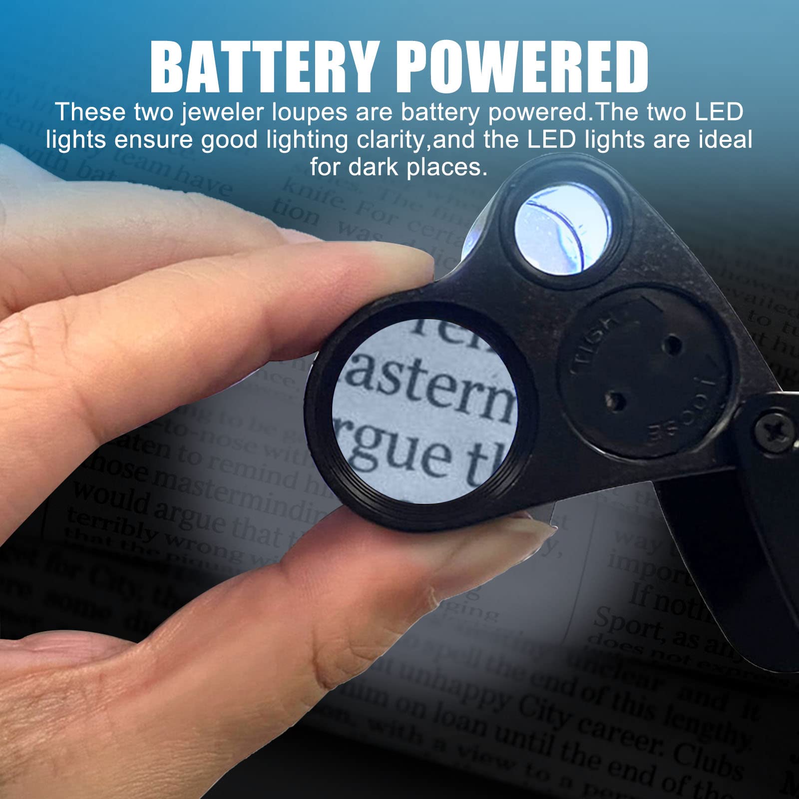 2 stuks juweliersvergrootglas, 30 x 40 x 60 x juweliersloep met led- en uv-zwart licht, sieradenvergrootglas, zakloep met licht voor edelstenen, diamanten, sieraden, rokken, postzegels (zilver