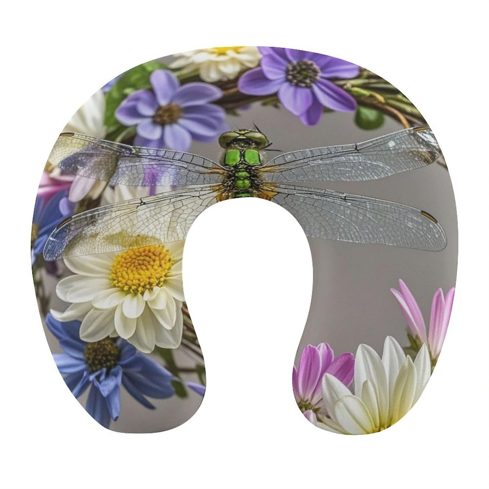 FekiLoot Image of Dragonfly in Wreath Travel Pillow Comfortable U Shape Memory Foam Pillows Neck and Head Support Portable Travel Neck Pillow Suitable for Planes Trains Self-Driving Cars