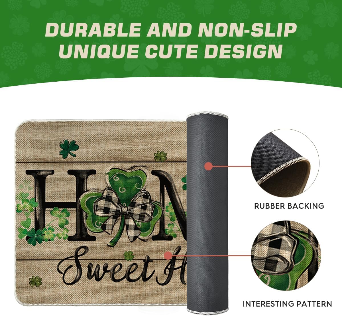 Artoid Mode Wood Shamrock Home Sweet Home St. Patrick's Day Doormat, Home Decor Low-Profile Switch Rug Door Mat Floor Mat for Indoor Outdoor 24x35 Inch