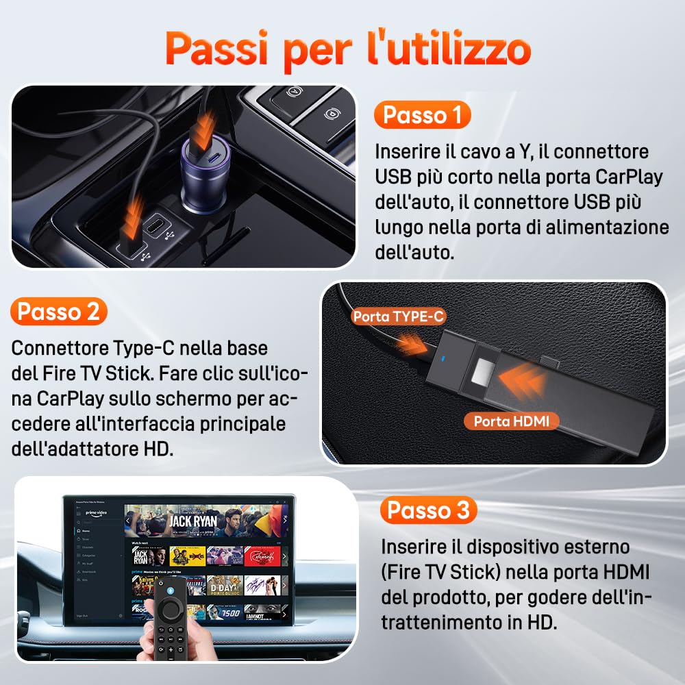 Carlinkit 2026 Adattatore HDMI FireDrive Link Auto - Convertitore per Fire TV Stick & Gaming, Trasmissione Video HD 1080p, Plug & Play, Compatibile con CarPlay Cablato e Dispositivi Fire TV Stick