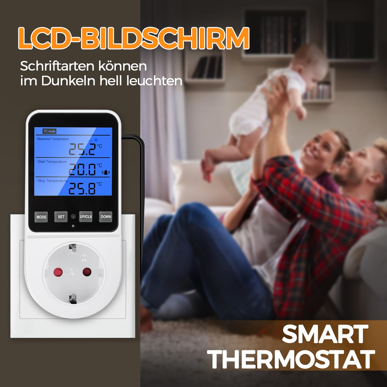 Prise de contrôle de la température de l'horloge, Thermostat numérique 230V, régulateur de température pour Le Chauffage, Le Refroidissement et la Ventilation