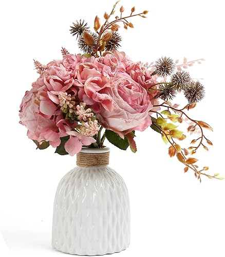 Ramo de hortensias artificiales rosas flores de seda rizadas vintage ramos de boda arreglos florales centros de mesa para el hogar cocina jardín