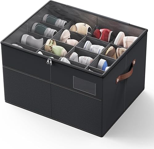 Organizador de zapatos para armario, se adapta a hasta 16 pares, contenedor de almacenamiento grande para zapatos con cubierta transparente,