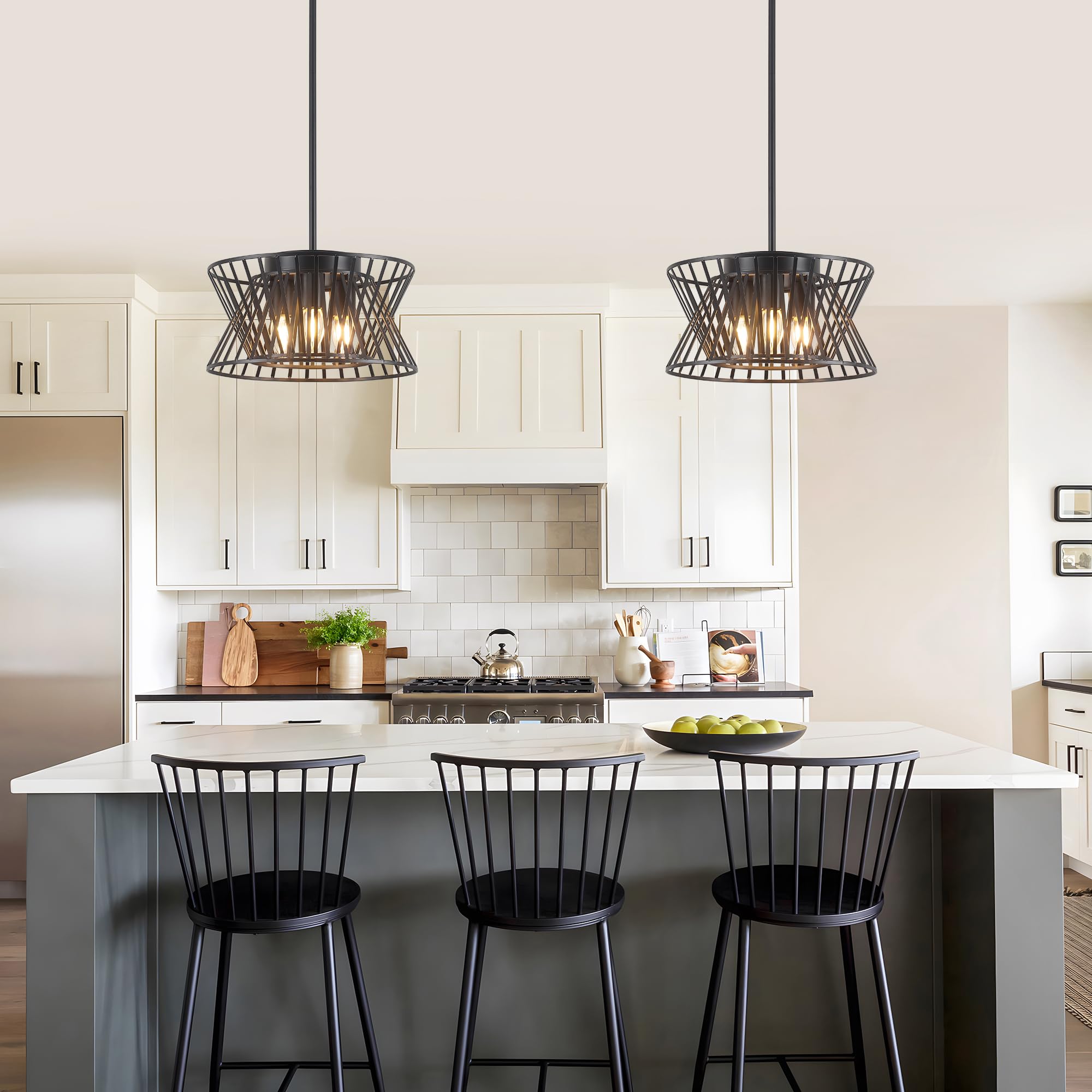 Lámpara colgante negra de 3 luces, estilo vintage, geométrica, lámpara de araña ajustable, accesorios de iluminación de metal para cocina, sala de comedor, vestíbulo 6