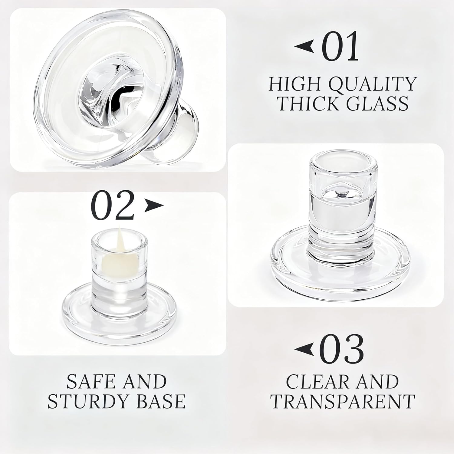 24 Pack Clear Glass Taper Candle Holders, 2.5 Inch Small Candlestick Stands for for Candle Sticks Christmas Party Living Room Dinner Advent Decoration (24) - Image 3