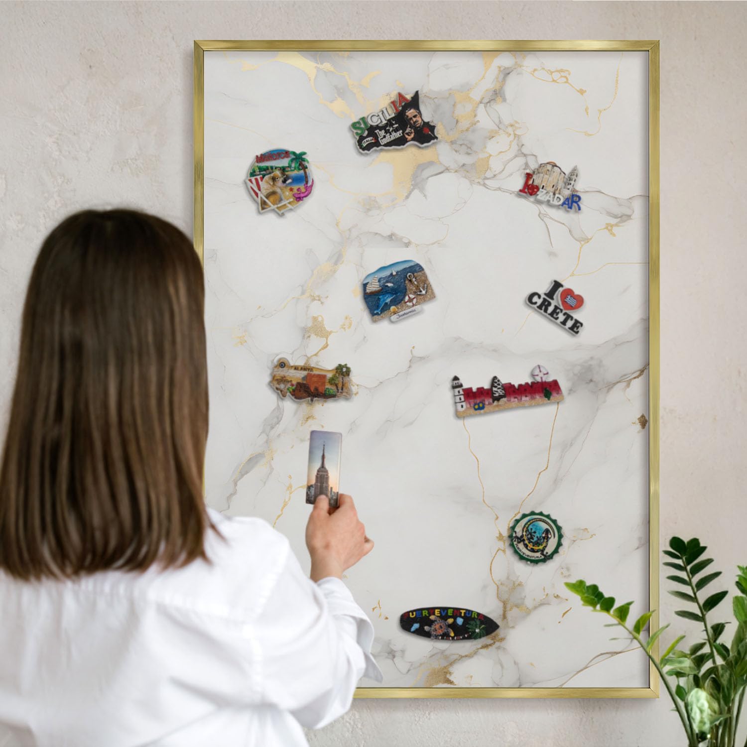 Tablero Imanes de Viaje 100x70 cm | Marco Dorado | Elegancia delicada