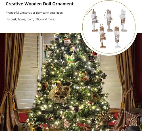 Miniatura 4 de Amosfun 5 adornos de cascanueces de Navidad, decoración de muñeca de madera de Navidad, colgante de muñeca de cascanueces de Navidad, adorno